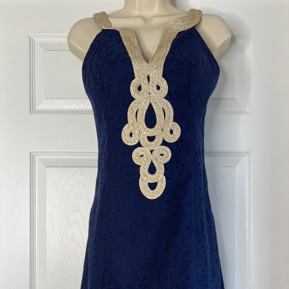 Stunning Lilly Pulitzer Starfish Eyelet True Navy Emery Shift Dress NWT Size 0